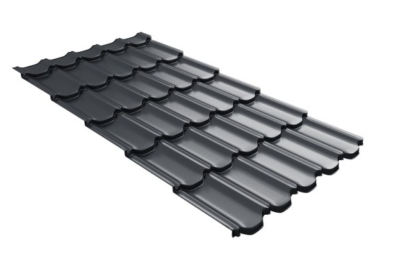Металлочерепица квинта плюс с 3D резом 0,5 Satin Мatt RAL 7024 мокрый асфальт купить в Выборге